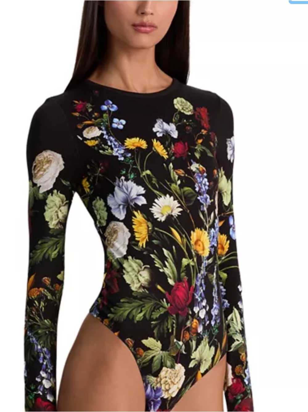 Alice + Olivia Floral Long Sleeve Bodysuit with Thumbholes NWT Size M